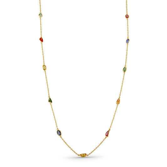Multicolor Stone Mix Shape Necklace In 18K Yellow Gold - AiJi World 