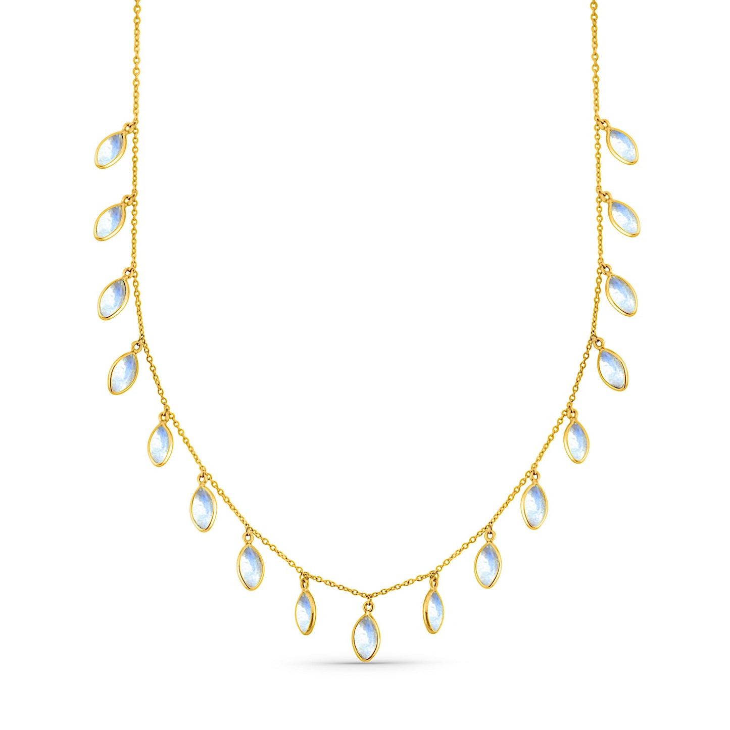 Rainbow Moonstone Marquise Necklace In 18K Yellow Gold - AiJi World 