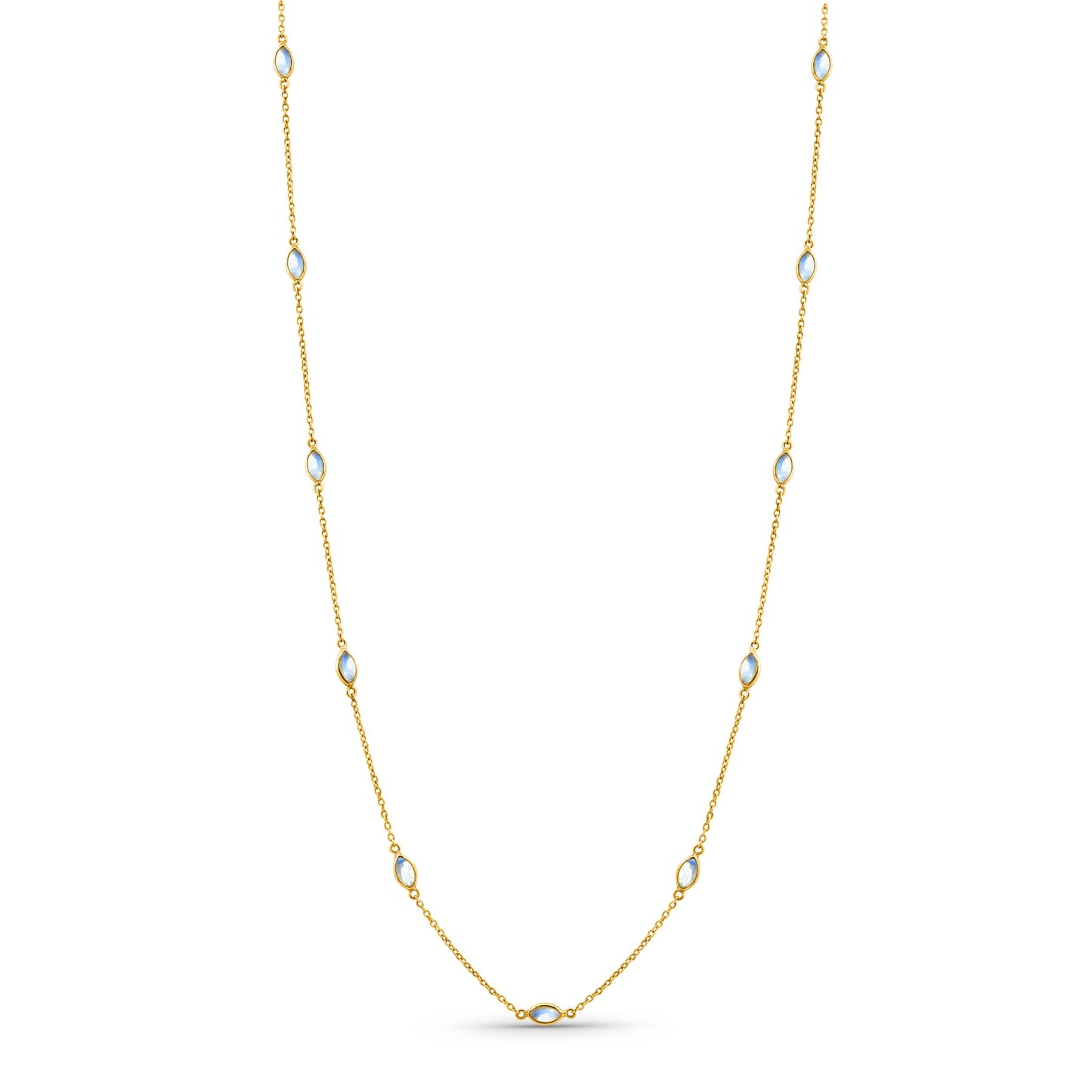 Rainbow Moonstone Marquise Necklace In 18K Yellow Gold - AiJi World 