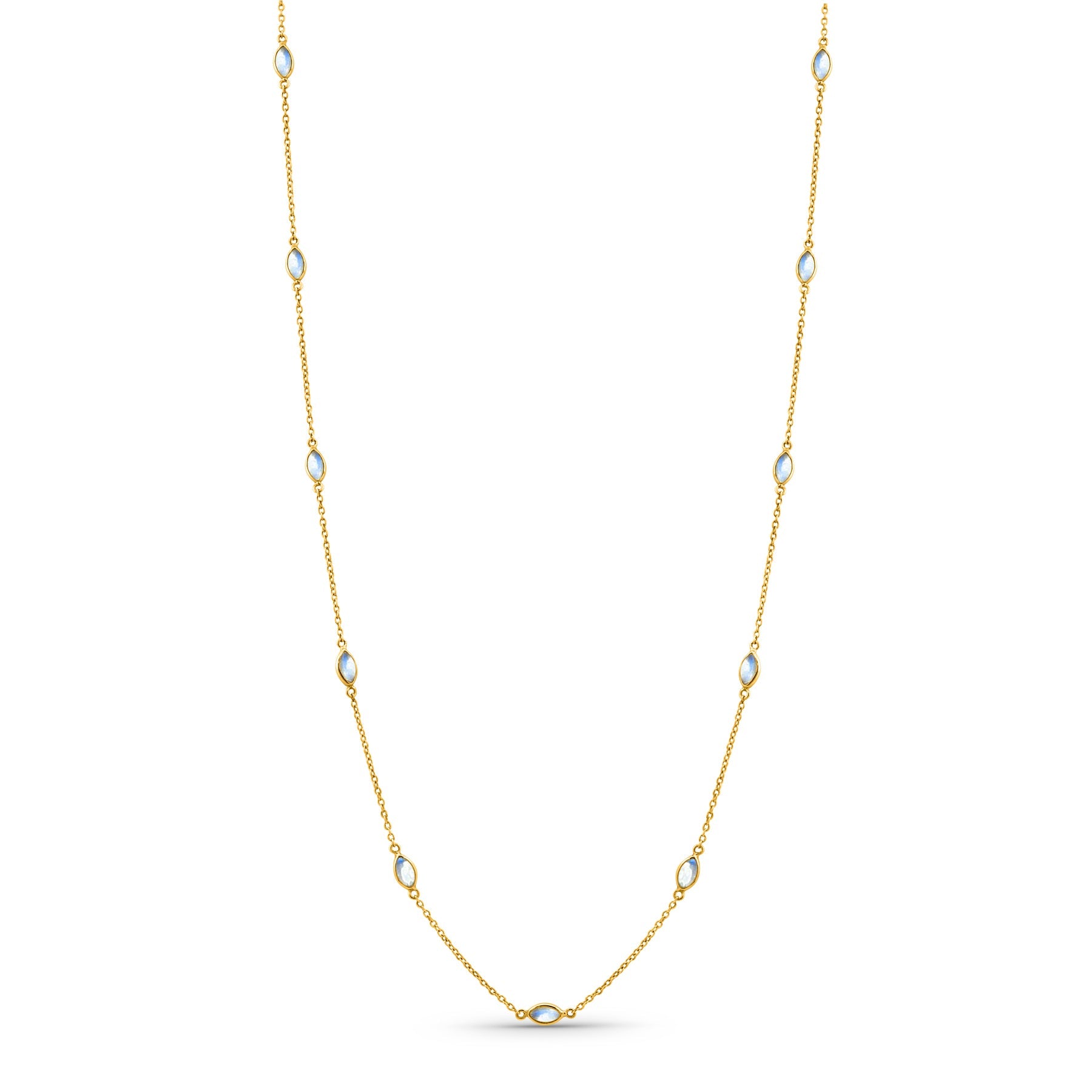 Rainbow Moonstone Marquise Necklace In 18K Yellow Gold - AiJi World 