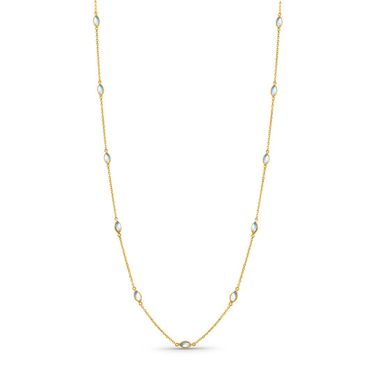 Rainbow Moonstone Marquise Necklace In 18K Yellow Gold - AiJi World 