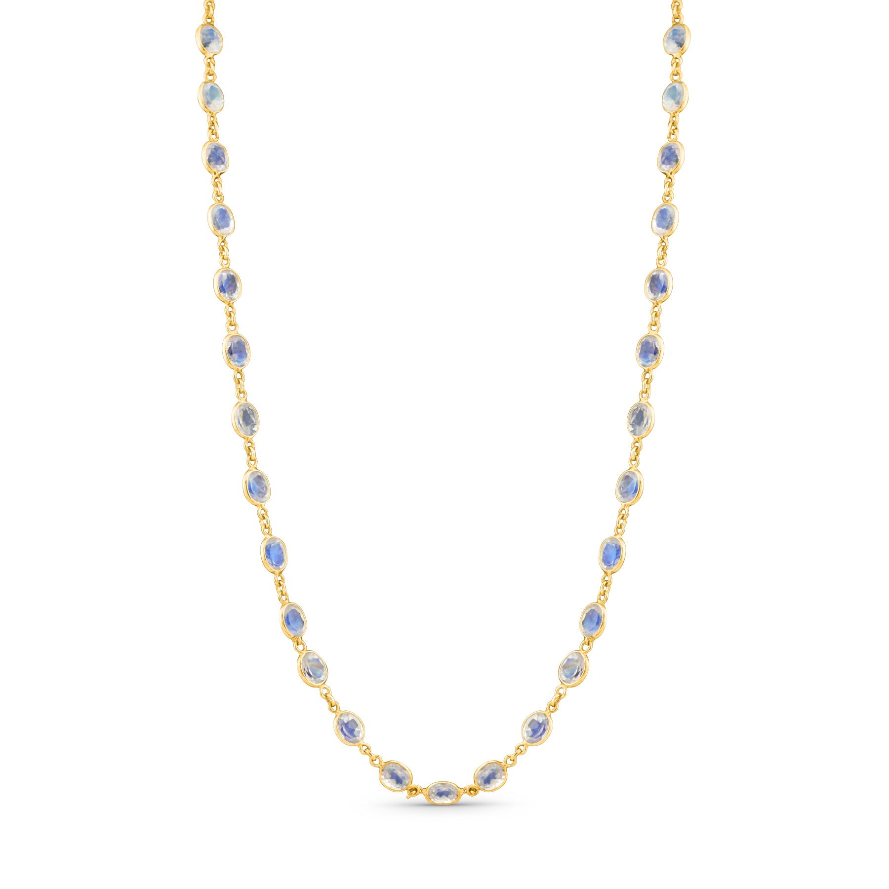 Rainbow Moonstone Round Necklace In 18K Yellow Gold - AiJi World 