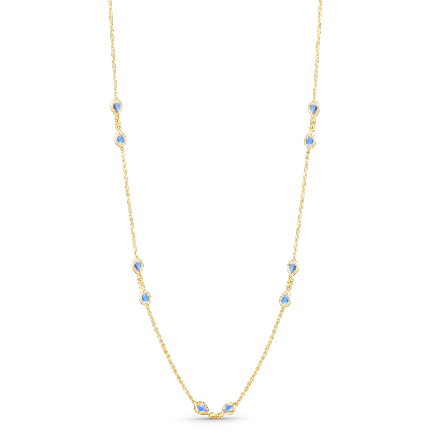 Rainbow Moonstone Pear Shope Necklace In 18K Yellow Gold - AiJi World 