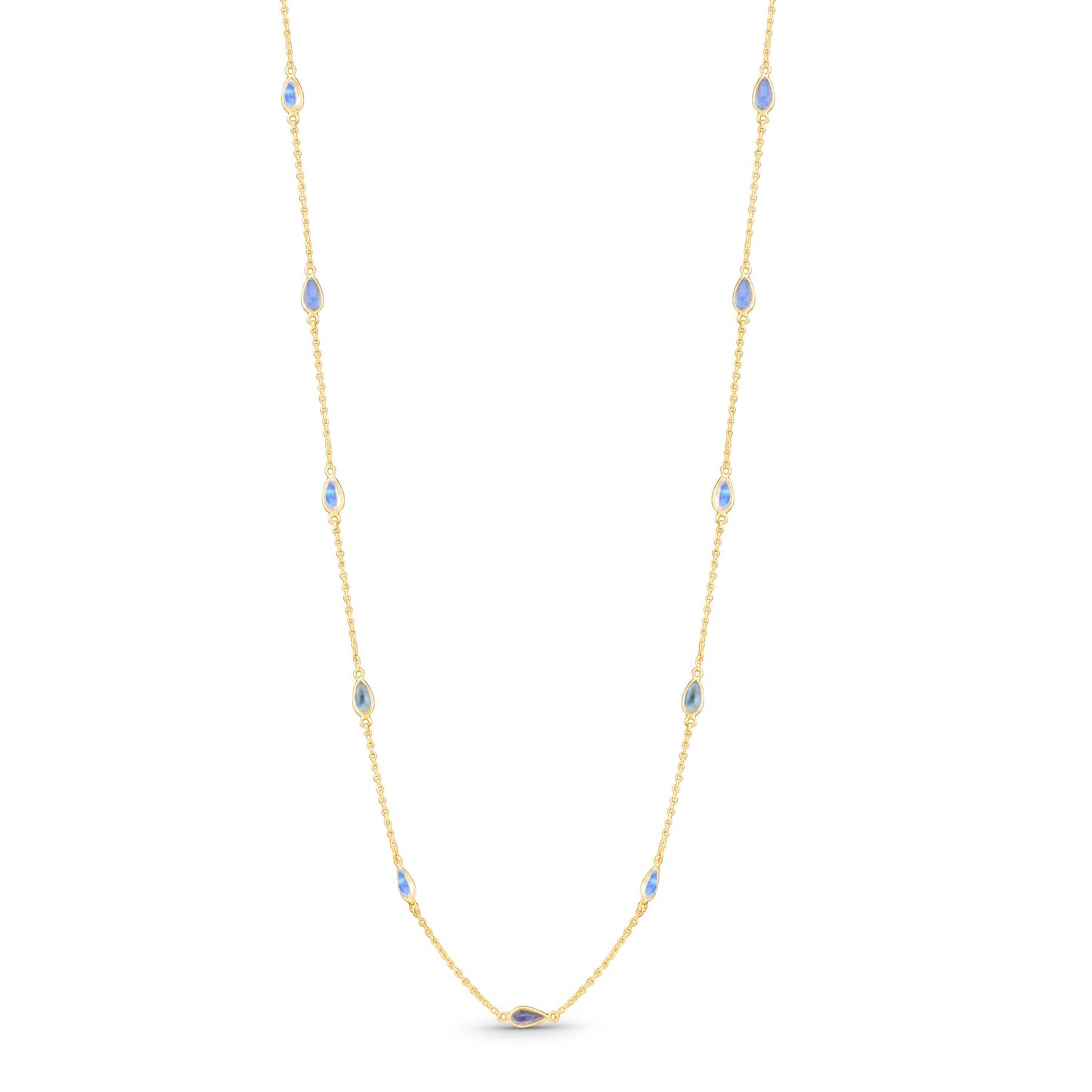 Labradorite Pear Shape Necklace In 18K Yellow Gold - AiJi World 