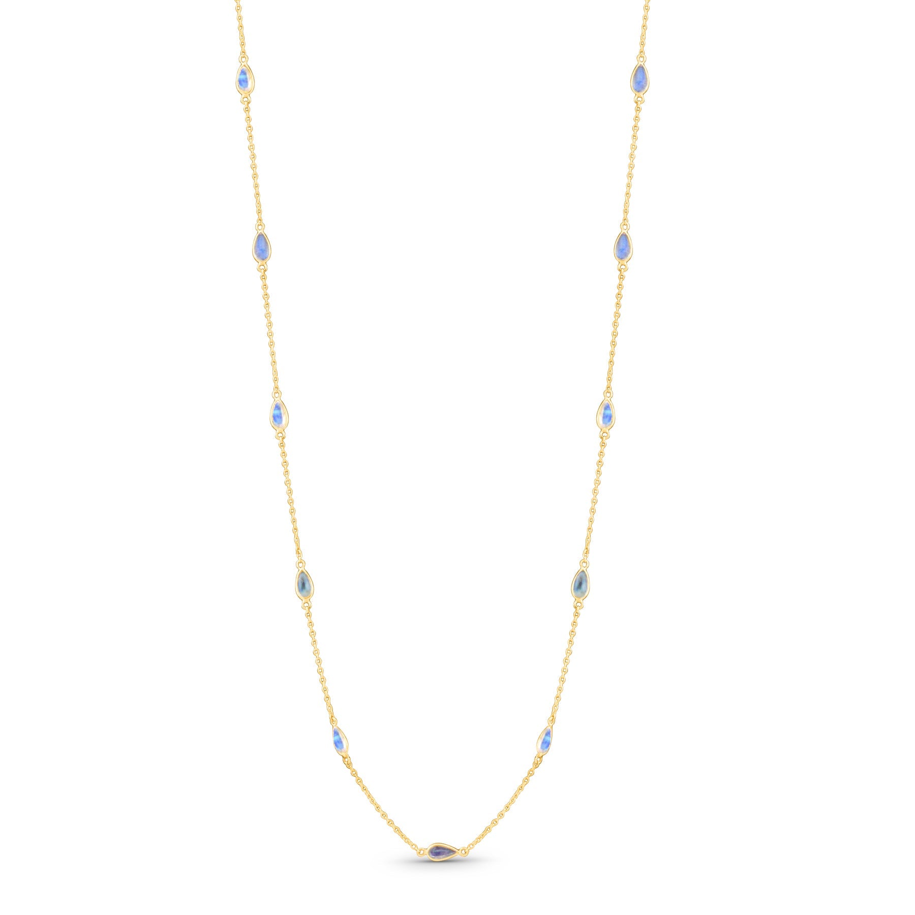 Labradorite Pear Shape Necklace In 18K Yellow Gold - AiJi World 