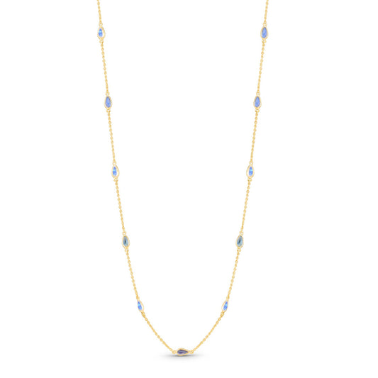 Labradorite Pear Shape Necklace In 18K Yellow Gold - AiJi World 