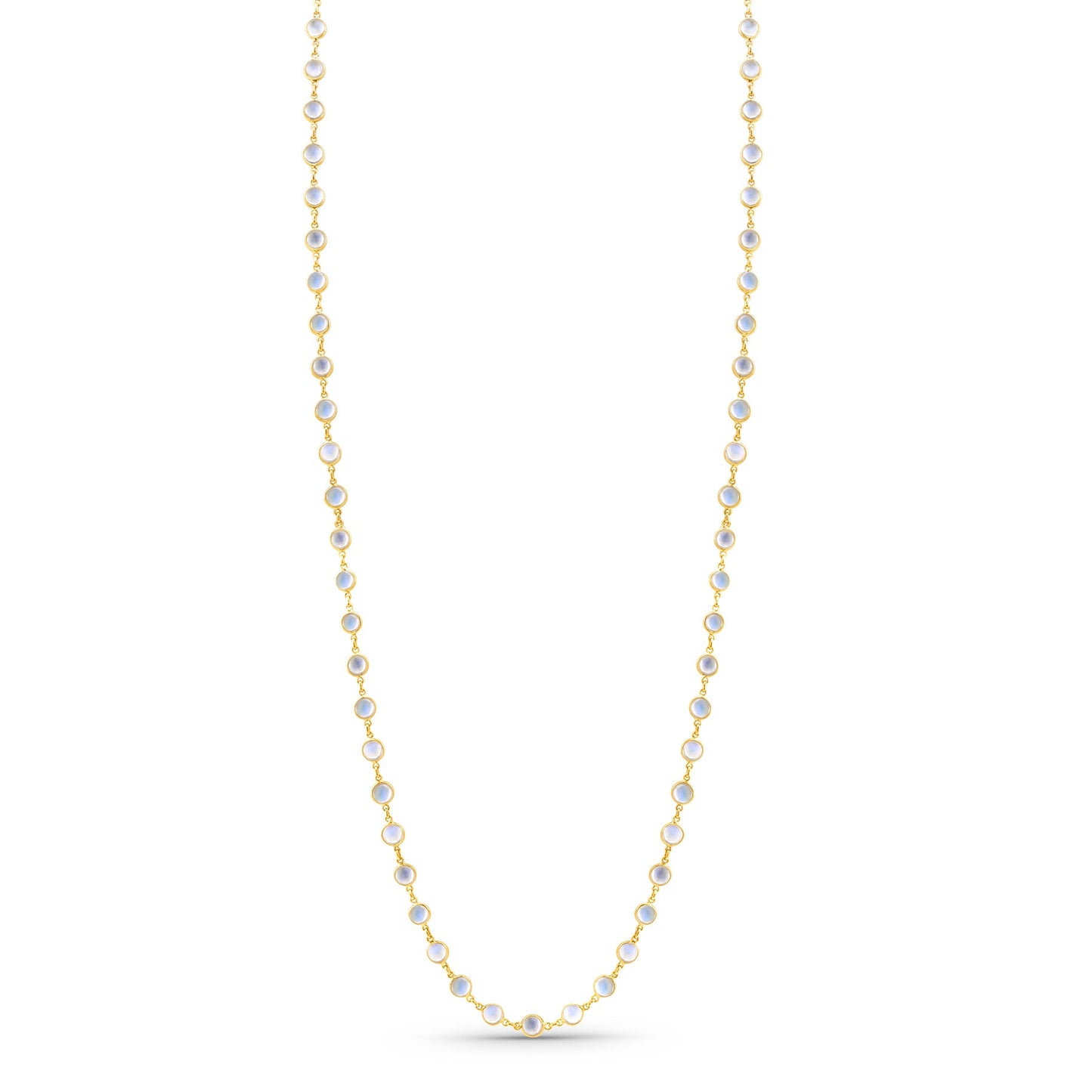 Rainbow Moonstone Round Necklace In 18K Yellow Gold - AiJi World 