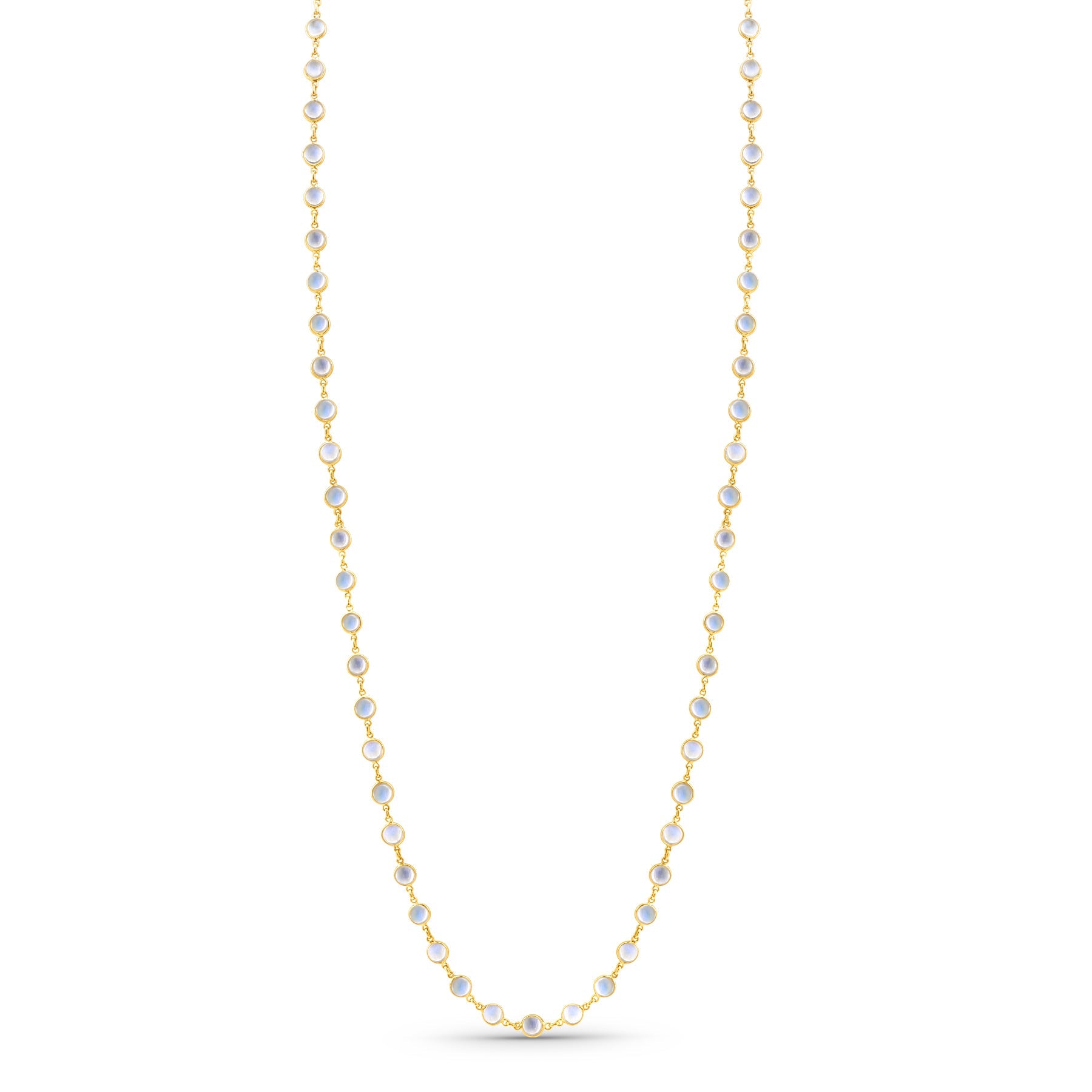 Rainbow Moonstone Round Necklace In 18K Yellow Gold - AiJi World 