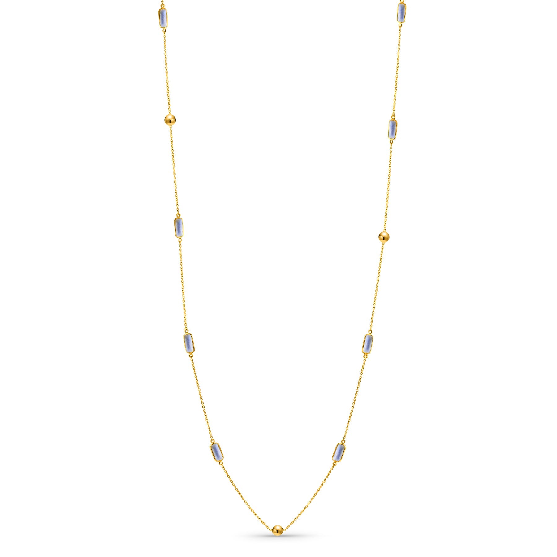 Rainbow Moonstone Rectangle Necklace In 18K Yellow Gold - AiJi World 
