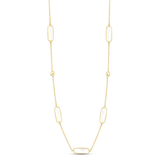 Mother Of Pearl Rectangle Necklace In 18K Yellow Gold - AiJi World 