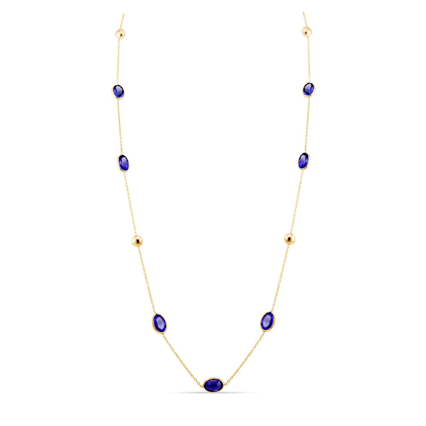 Tanzanite Oval Necklace In 18K Yellow Gold - AiJi World 