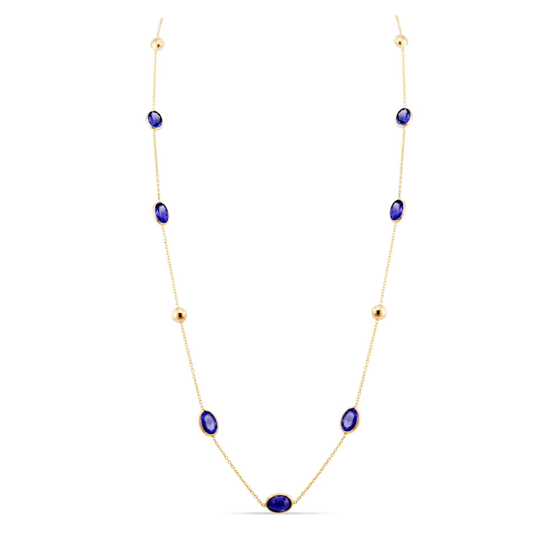 Tanzanite Oval Necklace In 18K Yellow Gold - AiJi World 