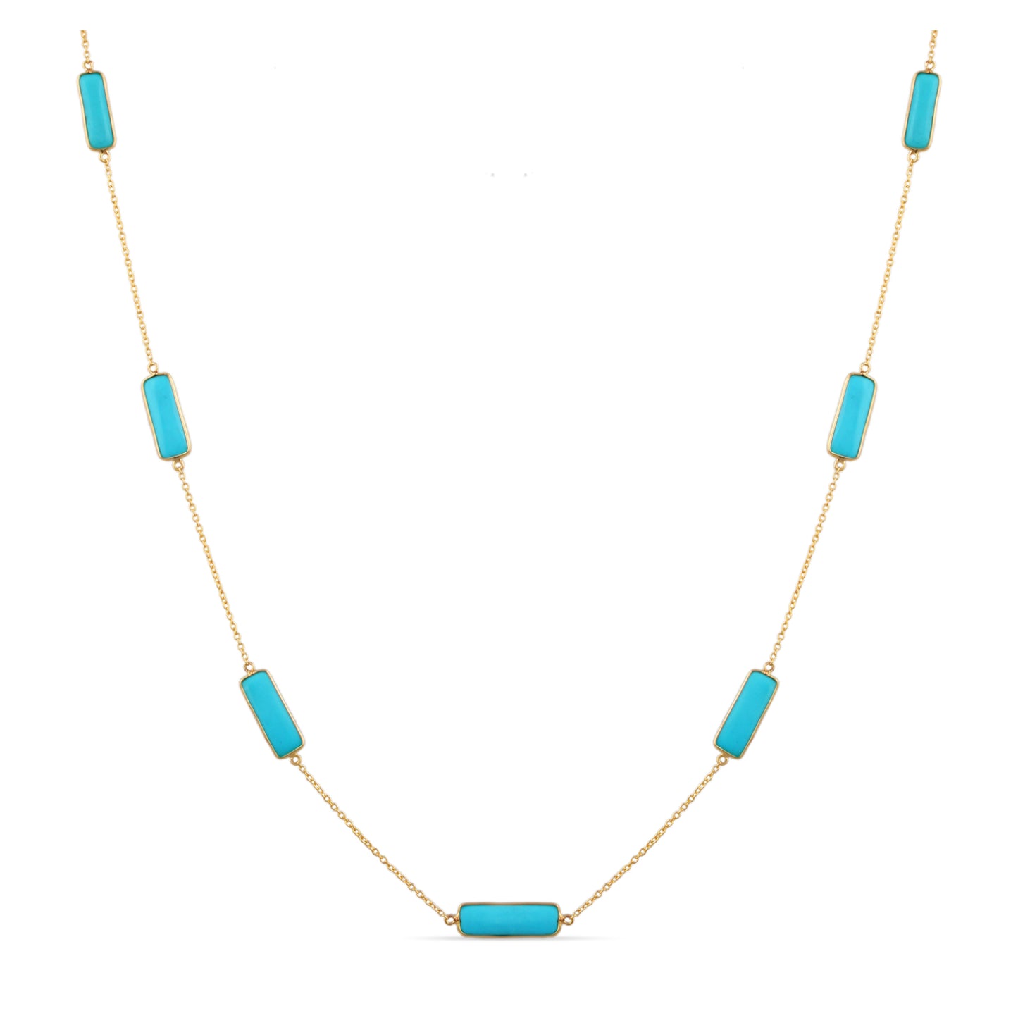 Turquoise Rectangle Necklace In 18K Yellow Gold - AiJi World 