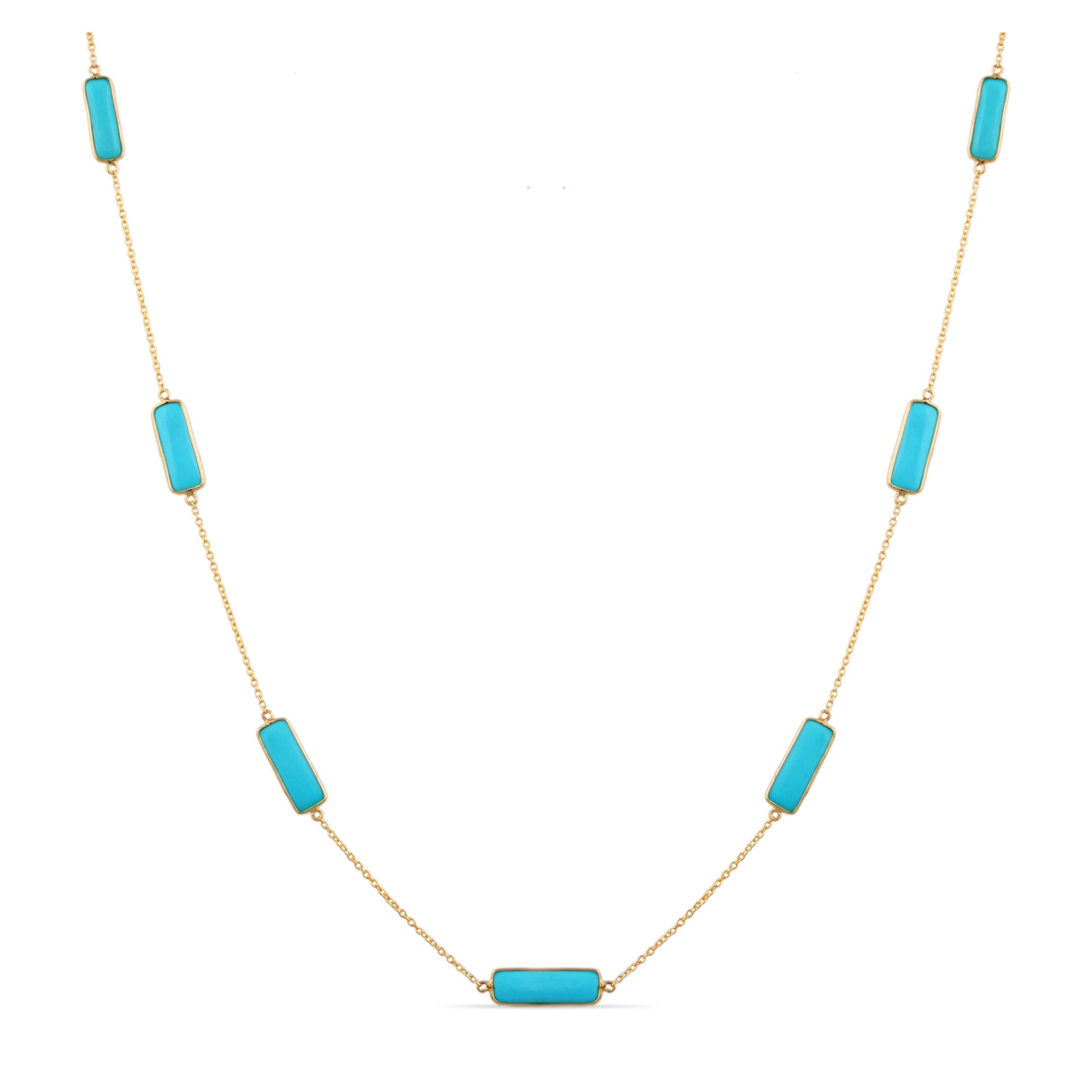 Turquoise Rectangle Necklace In 18K Yellow Gold - AiJi World 