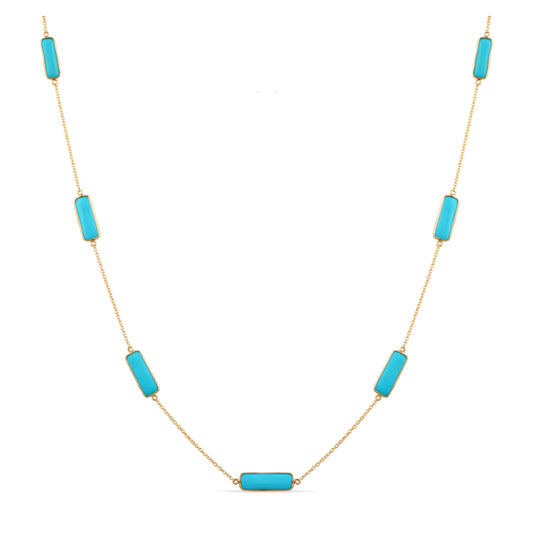 Turquoise Rectangle Necklace In 18K Yellow Gold - AiJi World 