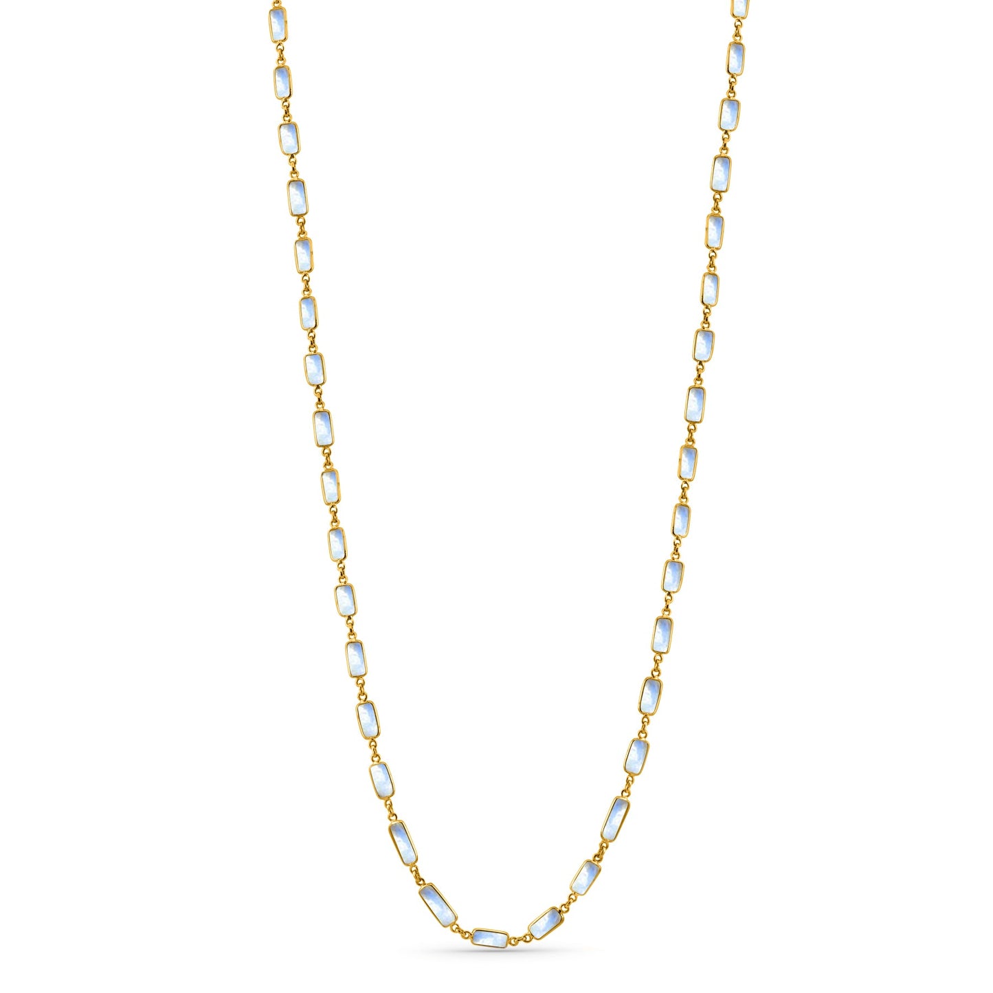 Rainbow Moonstone Rectangle Necklace In 18K Yellow Gold - AiJi World 