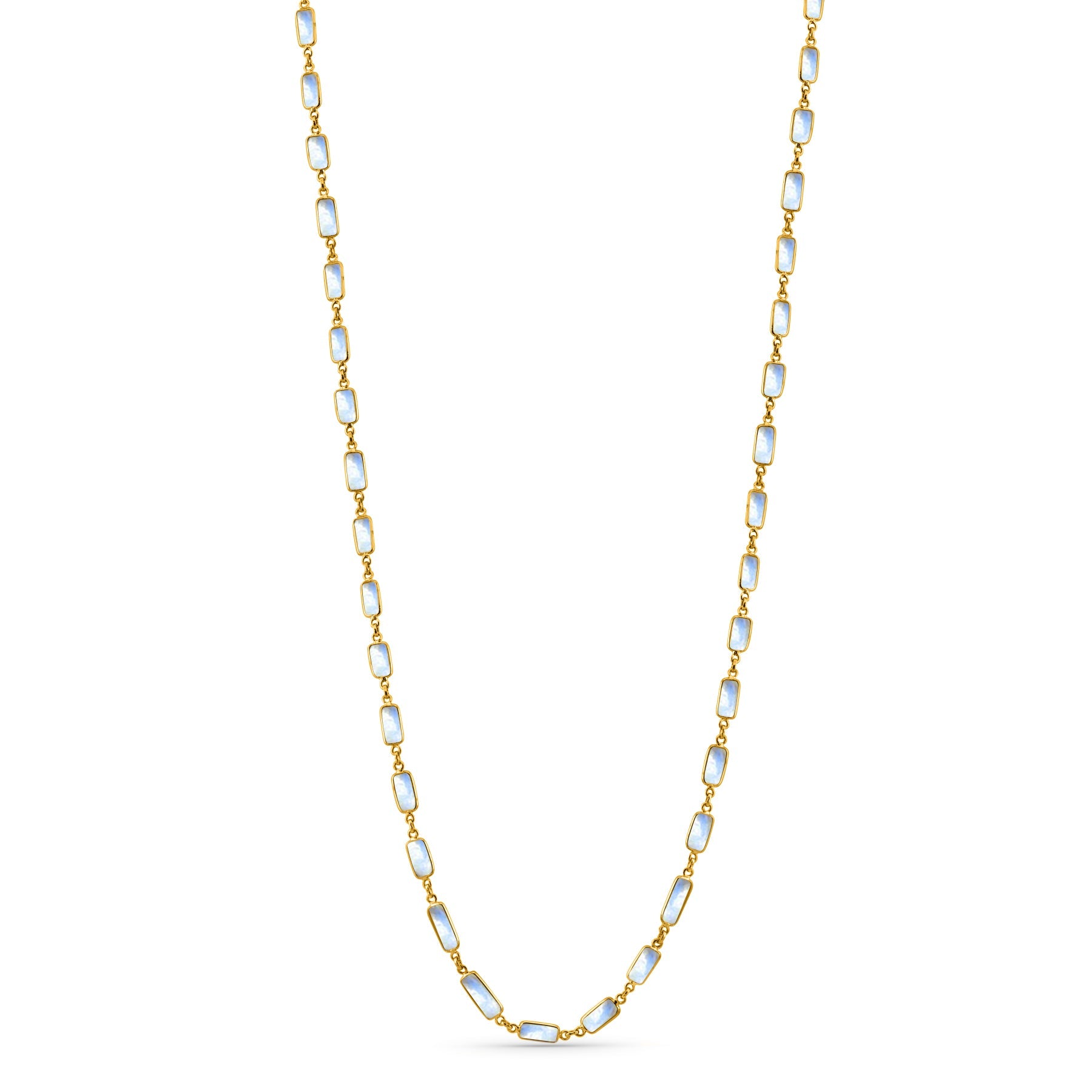 Rainbow Moonstone Rectangle Necklace In 18K Yellow Gold - AiJi World 