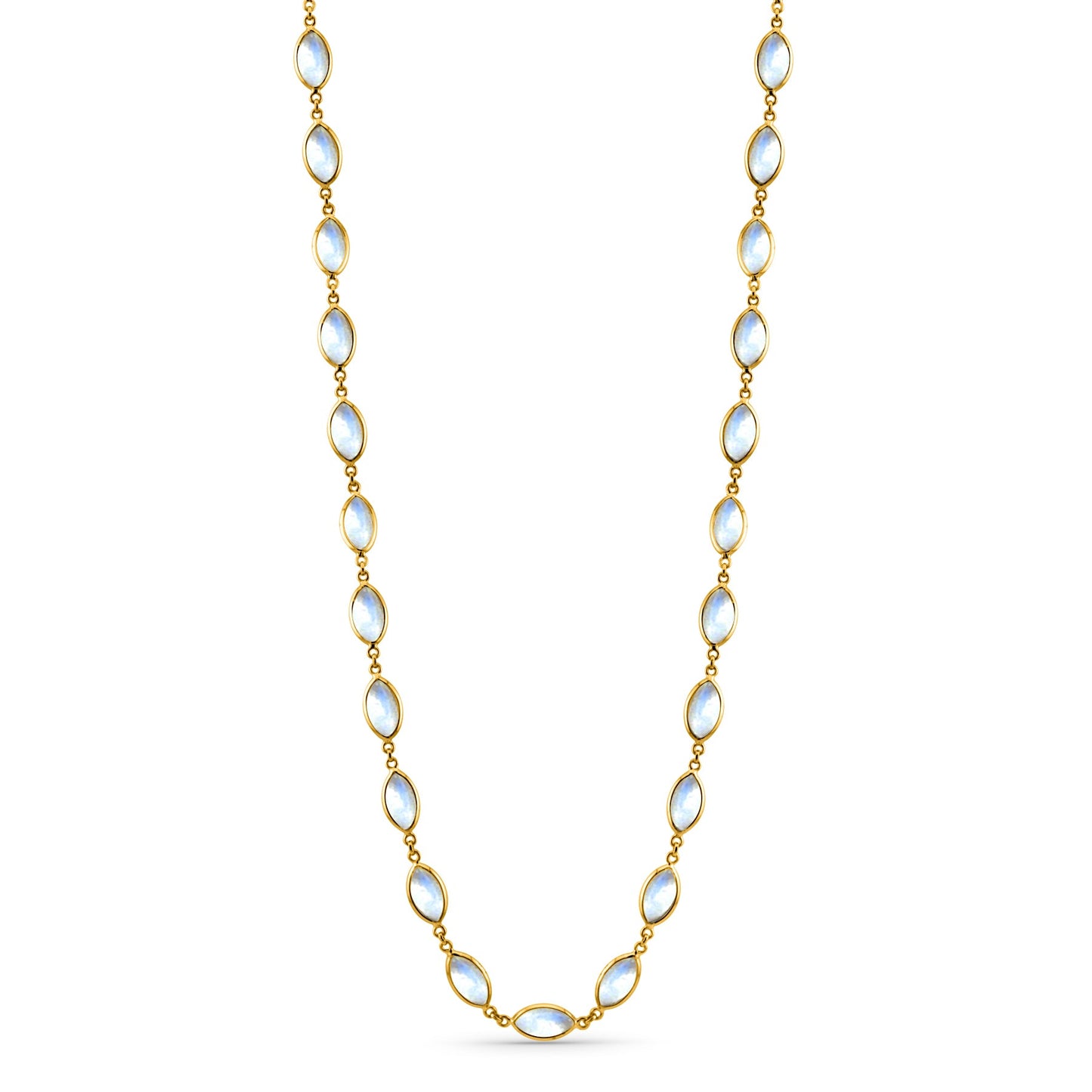 Rainbow Moonstone Marquise Necklace In 18K Yellow Gold - AiJi World 