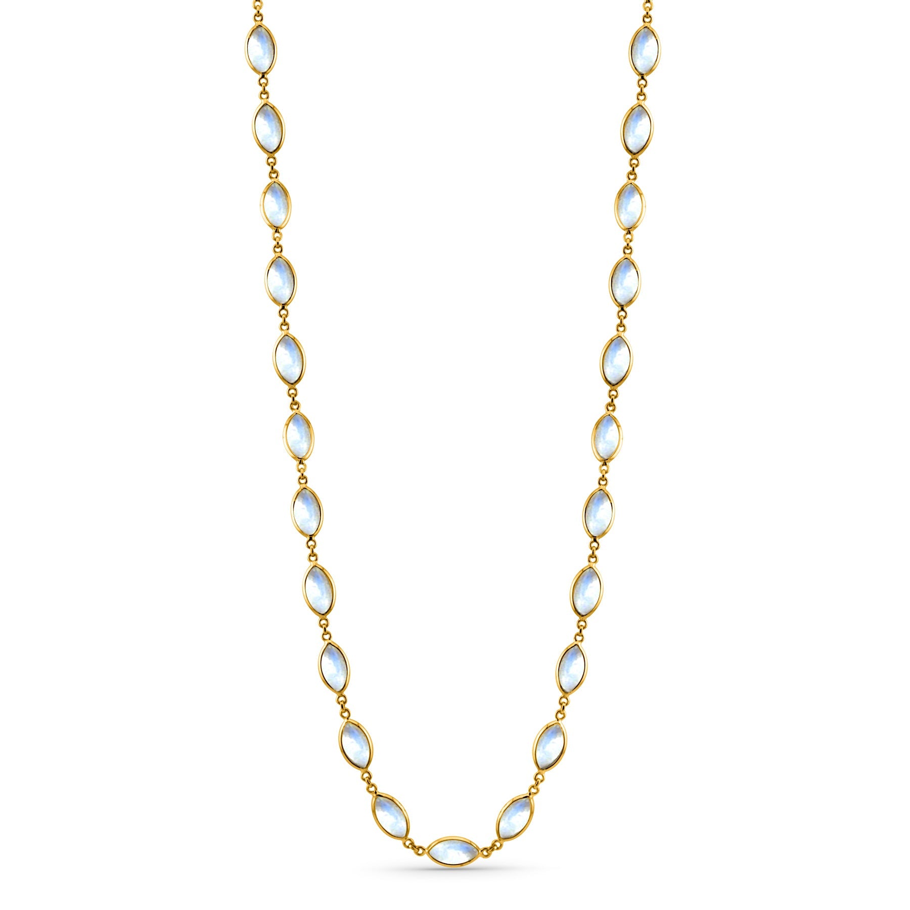 Rainbow Moonstone Marquise Necklace In 18K Yellow Gold - AiJi World 