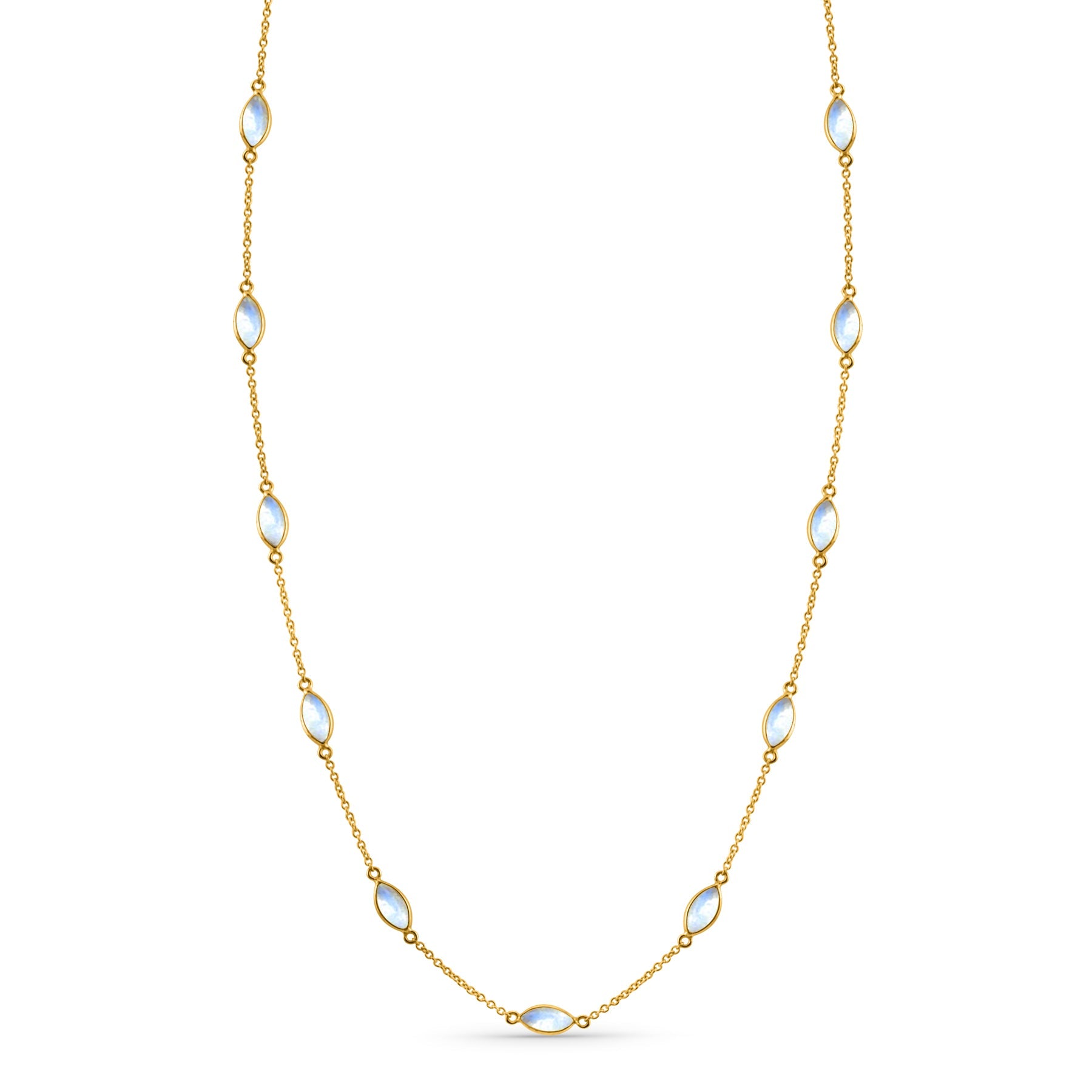 Rainbow Moonstone Marquise Necklace In 18K Yellow Gold - AiJi World 