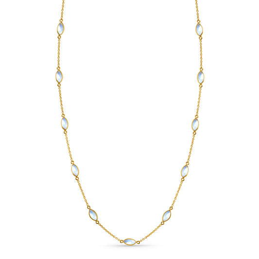 Rainbow Moonstone Marquise Necklace In 18K Yellow Gold - AiJi World 