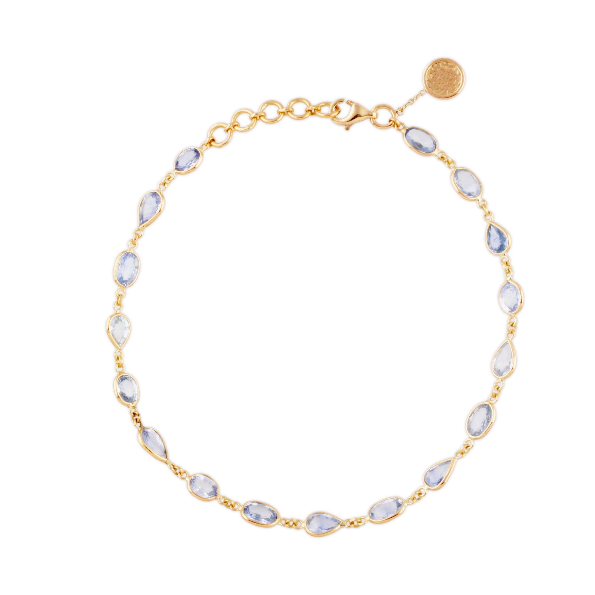 Blue Sapphire Mix Shape Link to Link Bracelet In 18K Yellow Gold - AiJi World 
