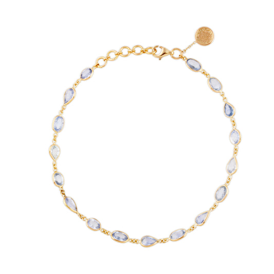 Blue Sapphire Mix Shape Link to Link Bracelet In 18K Yellow Gold - AiJi World 