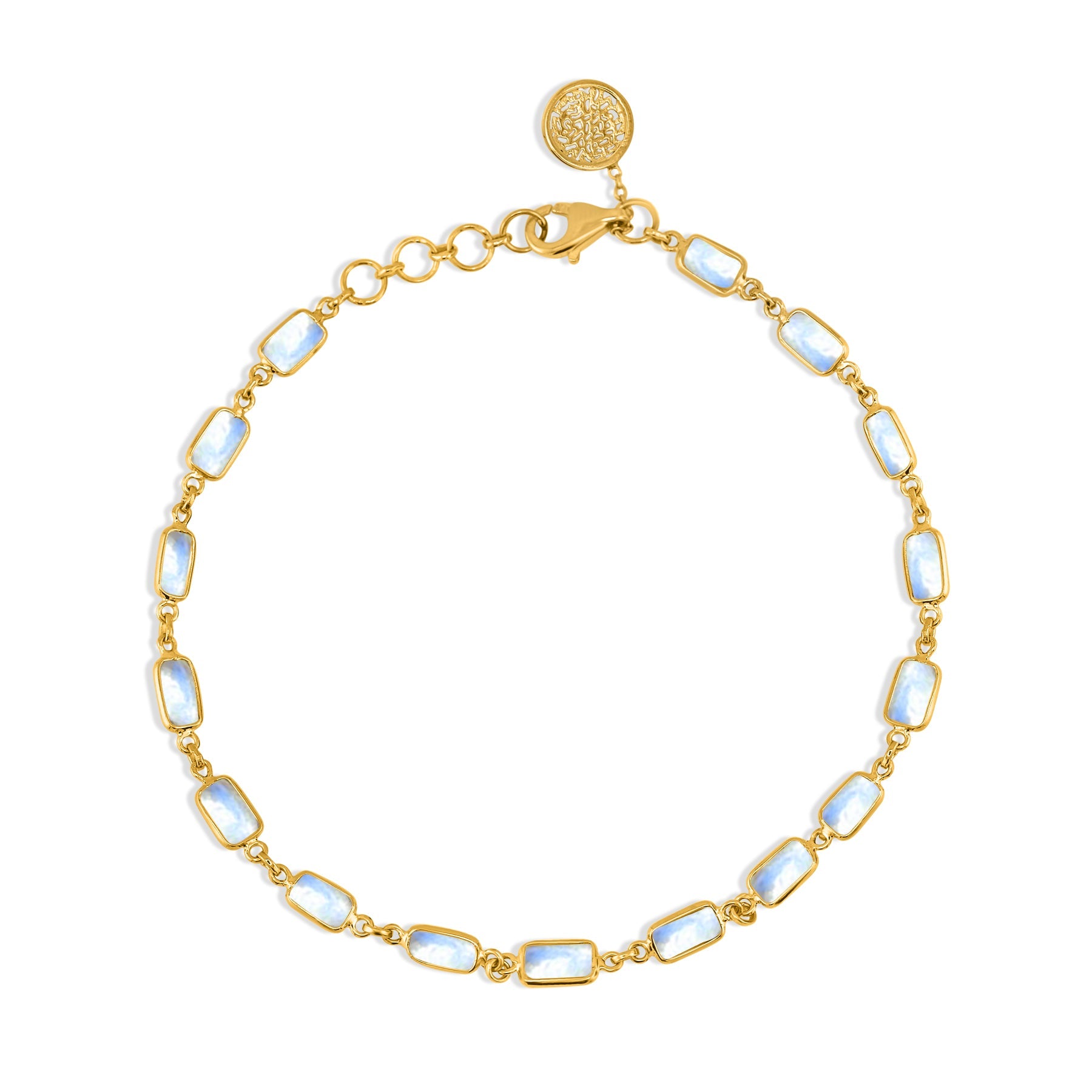 Rainbow Moonstone Rectangle Bracelet In 18K Yellow Gold - AiJi World 