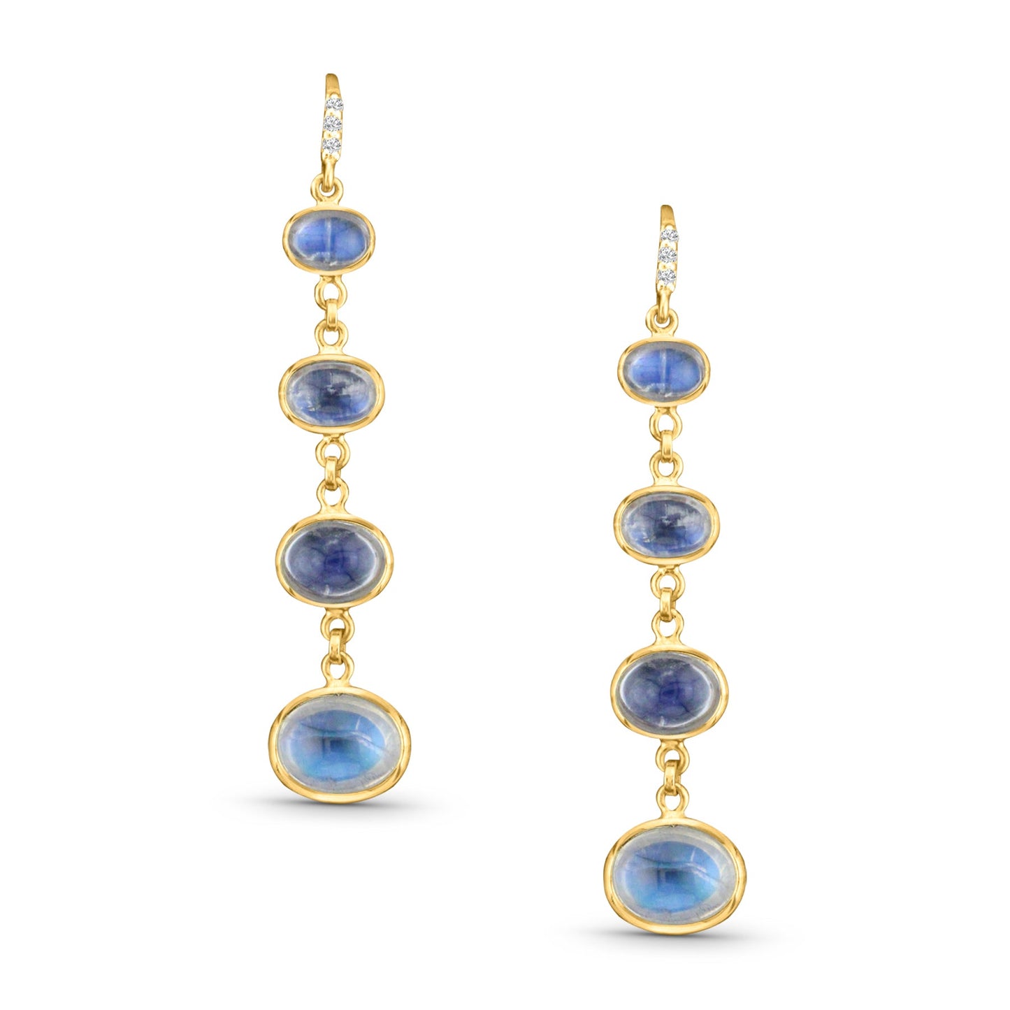Rainbow Moonstone Oval & Diamond Earring In 18K Yellow Gold - AiJi World 