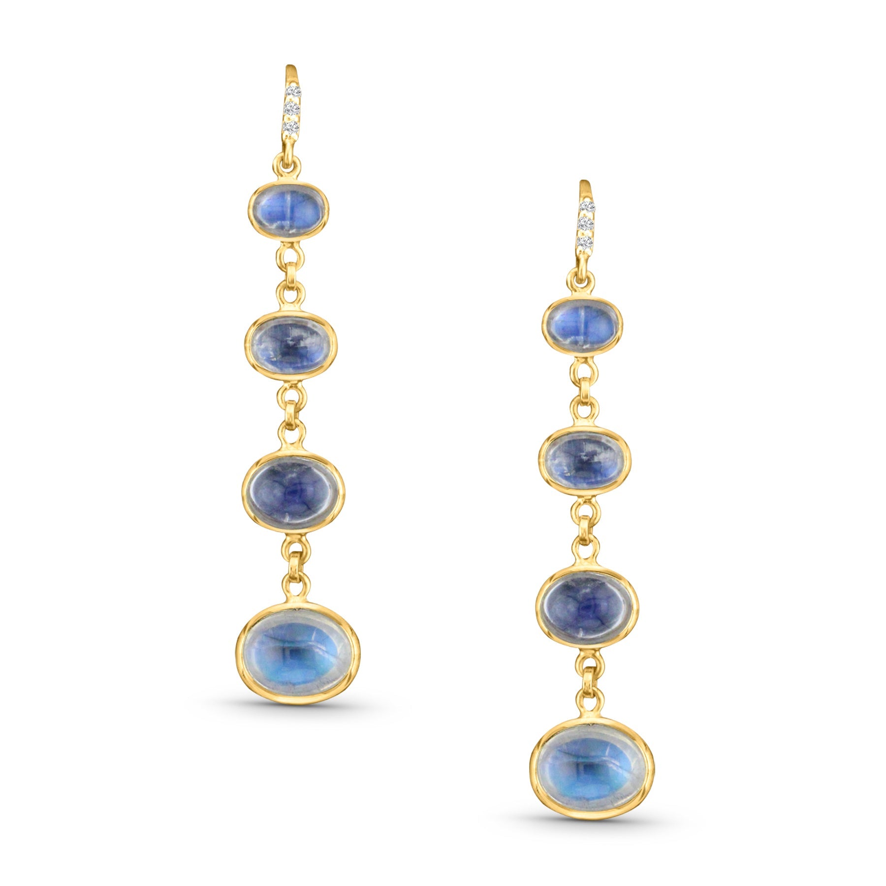 Rainbow Moonstone Oval & Diamond Earring In 18K Yellow Gold - AiJi World 