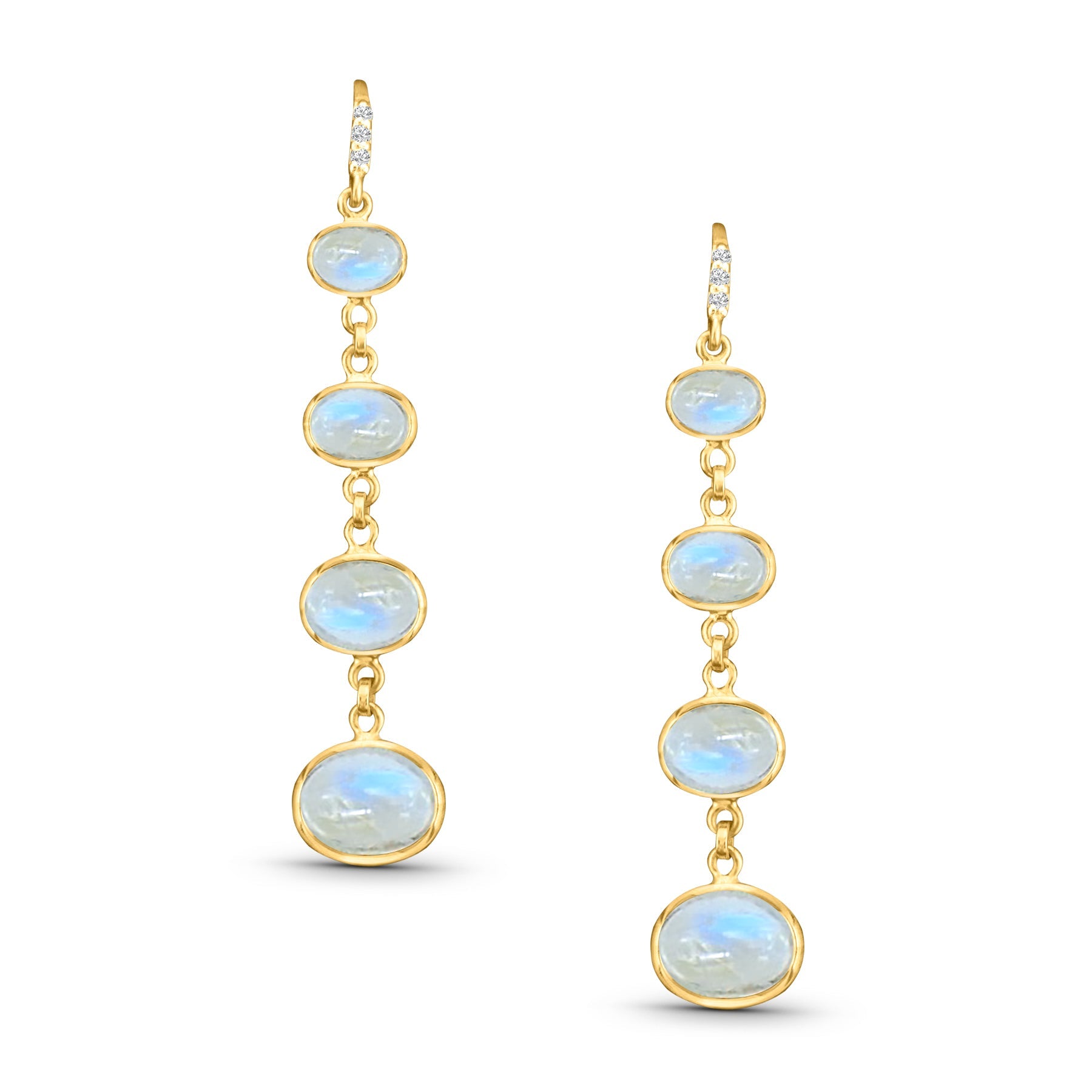 Rainbow Moonstone Oval & Diamond Earring In 18K Yellow Gold - AiJi World 