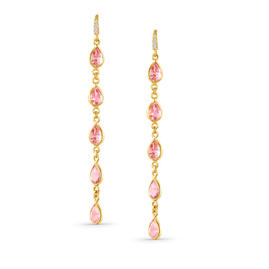 Pink Tourmaline Pear Shape Earring In 18K Yellow Gold - AiJi World 