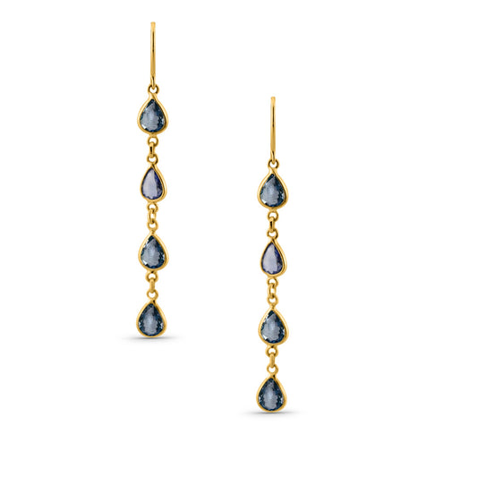 Blue Sapphire Pear Shape Earring In 18K Yellow Gold - AiJi World 