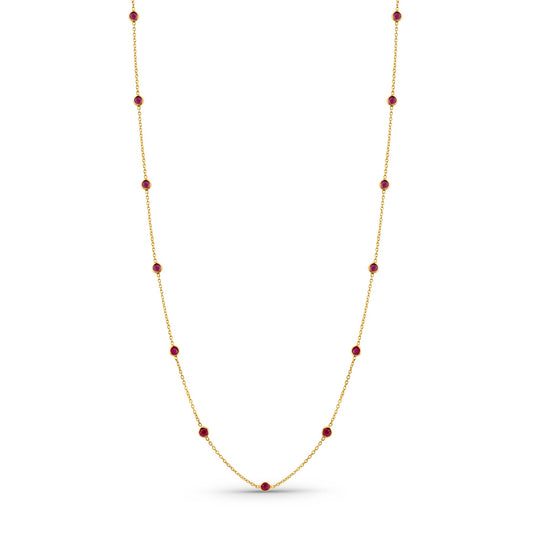 Ruby Round In 18K Yellow Gold Necklace - AiJi World 