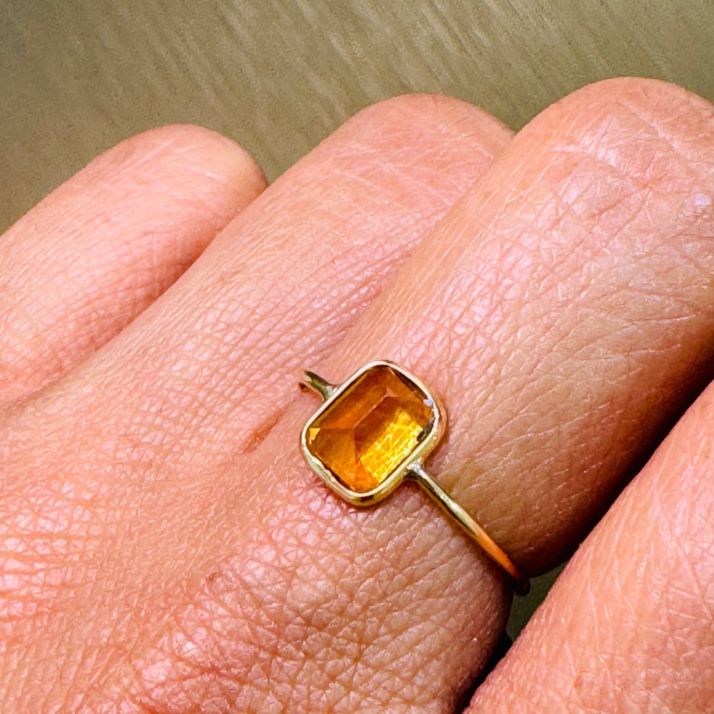 Yellow Sapphire Rectangle Ring In 18K Yellow Gold - AiJi World 