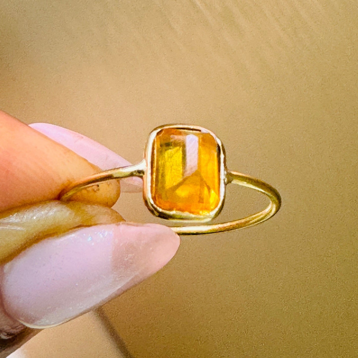Yellow Sapphire Rectangle Ring In 18K Yellow Gold - AiJi World 
