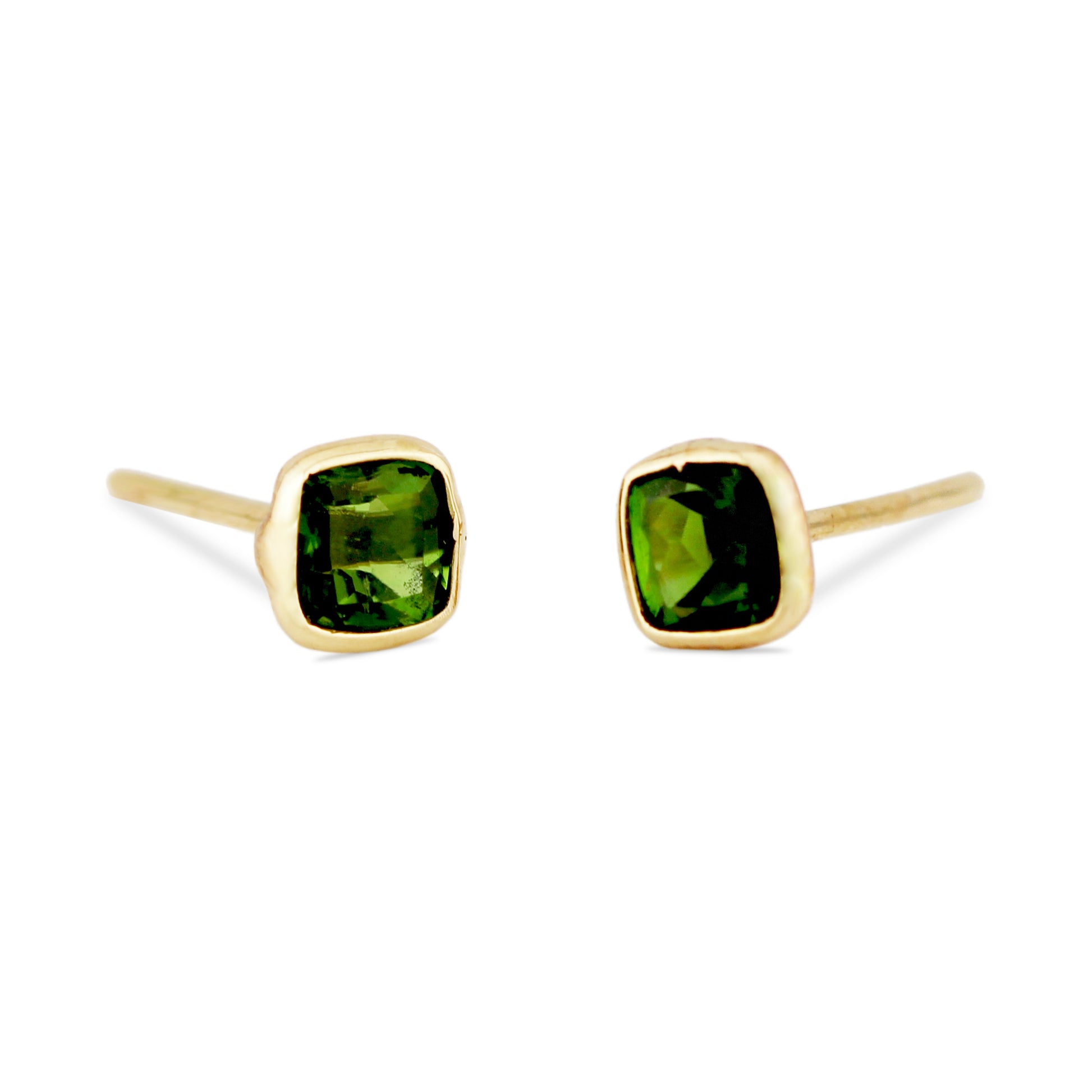Tsavorite Oval Stud Earring In 18K Yellow Gold - AiJi World 