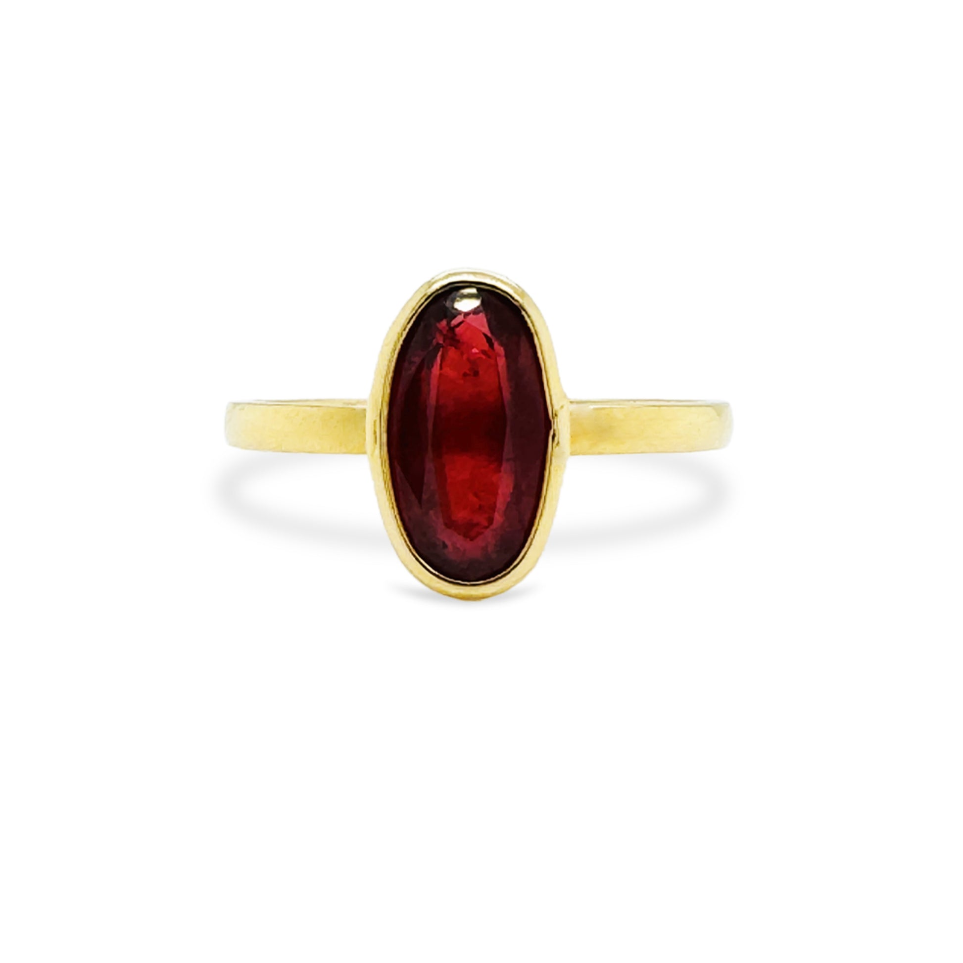Orange Sapphire Oval Ring In 18K Yellow Gold - AiJi World 