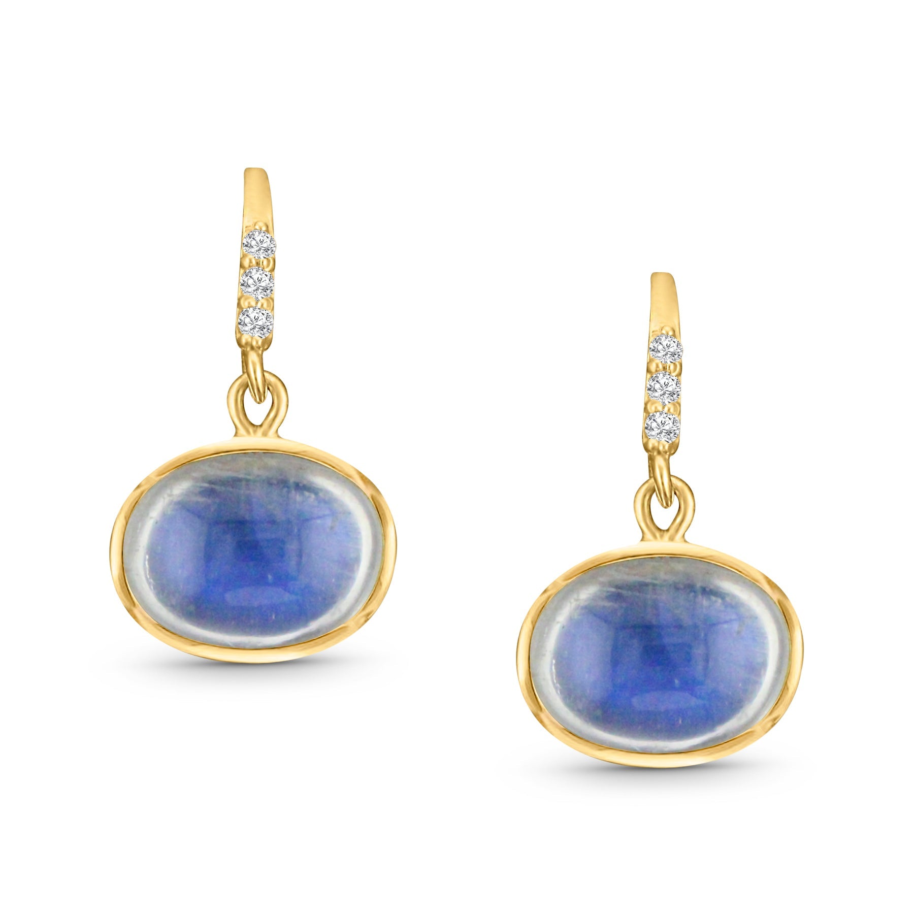 Rainbow Moonstone Oval & Diamond Earring In 18K Yellow Gold - AiJi World 