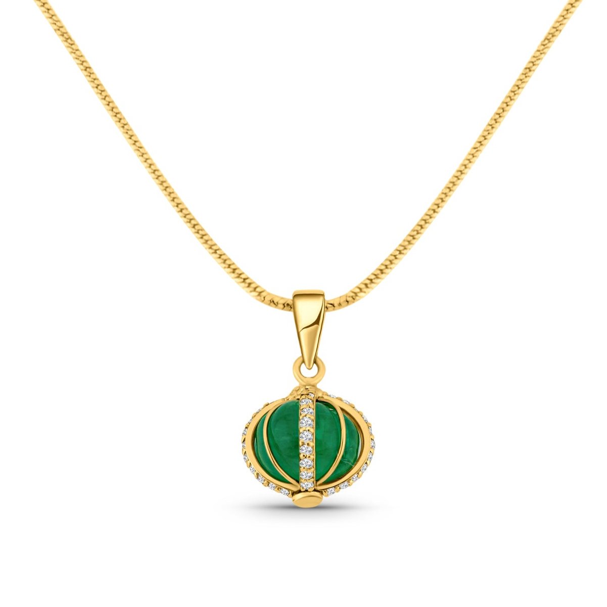 Emerald Beads & Diamond Pendant In 18K Yellow Gold - AiJi World 