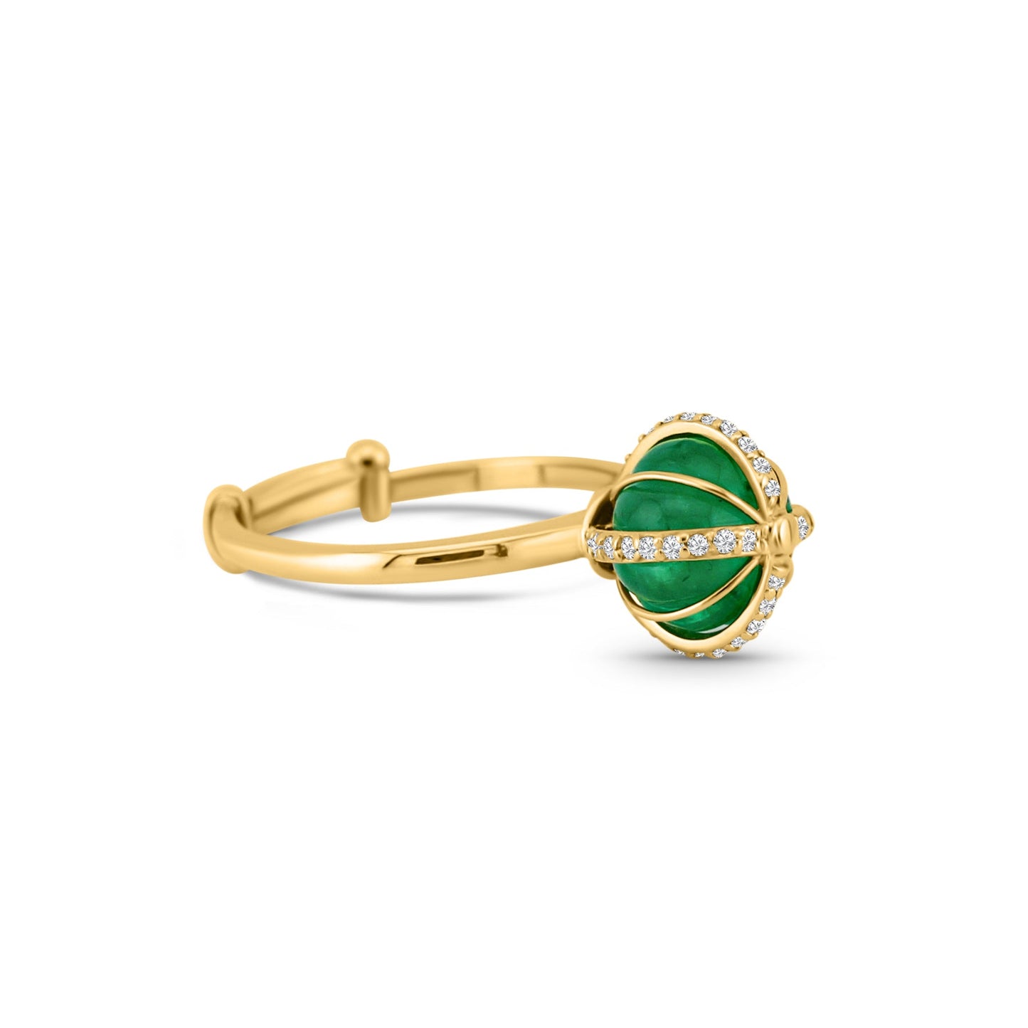Emerald Beads & Diamond Ring In 18K Yellow Gold - AiJi World 