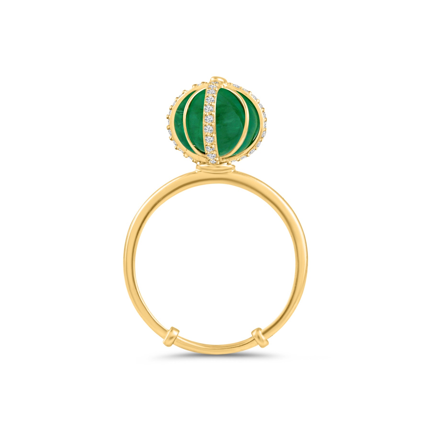 Emerald Beads & Diamond Ring In 18K Yellow Gold - AiJi World 