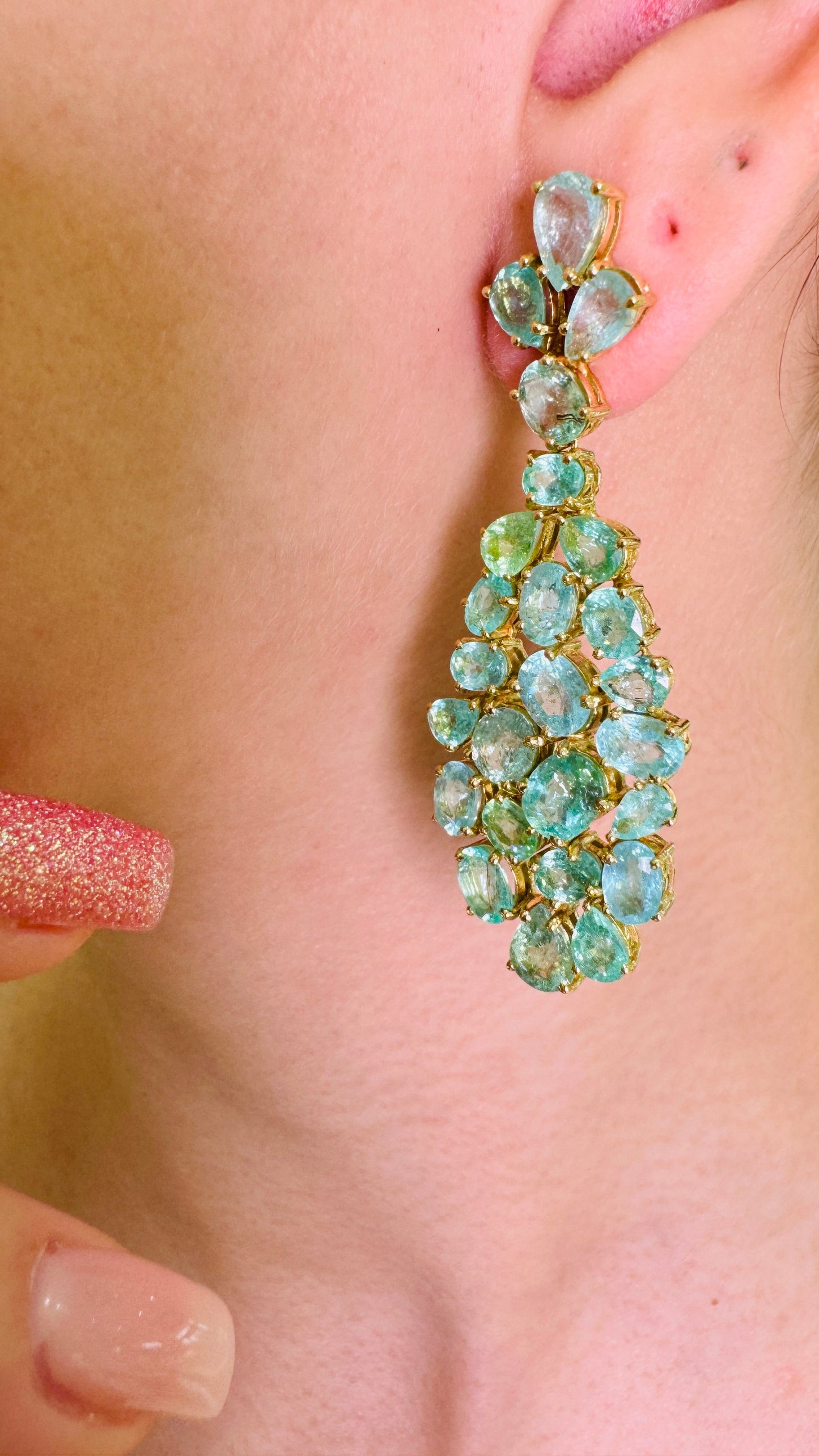 Paraiba Tourmaline Earrings In 18K Yellow Gold - AiJi World 
