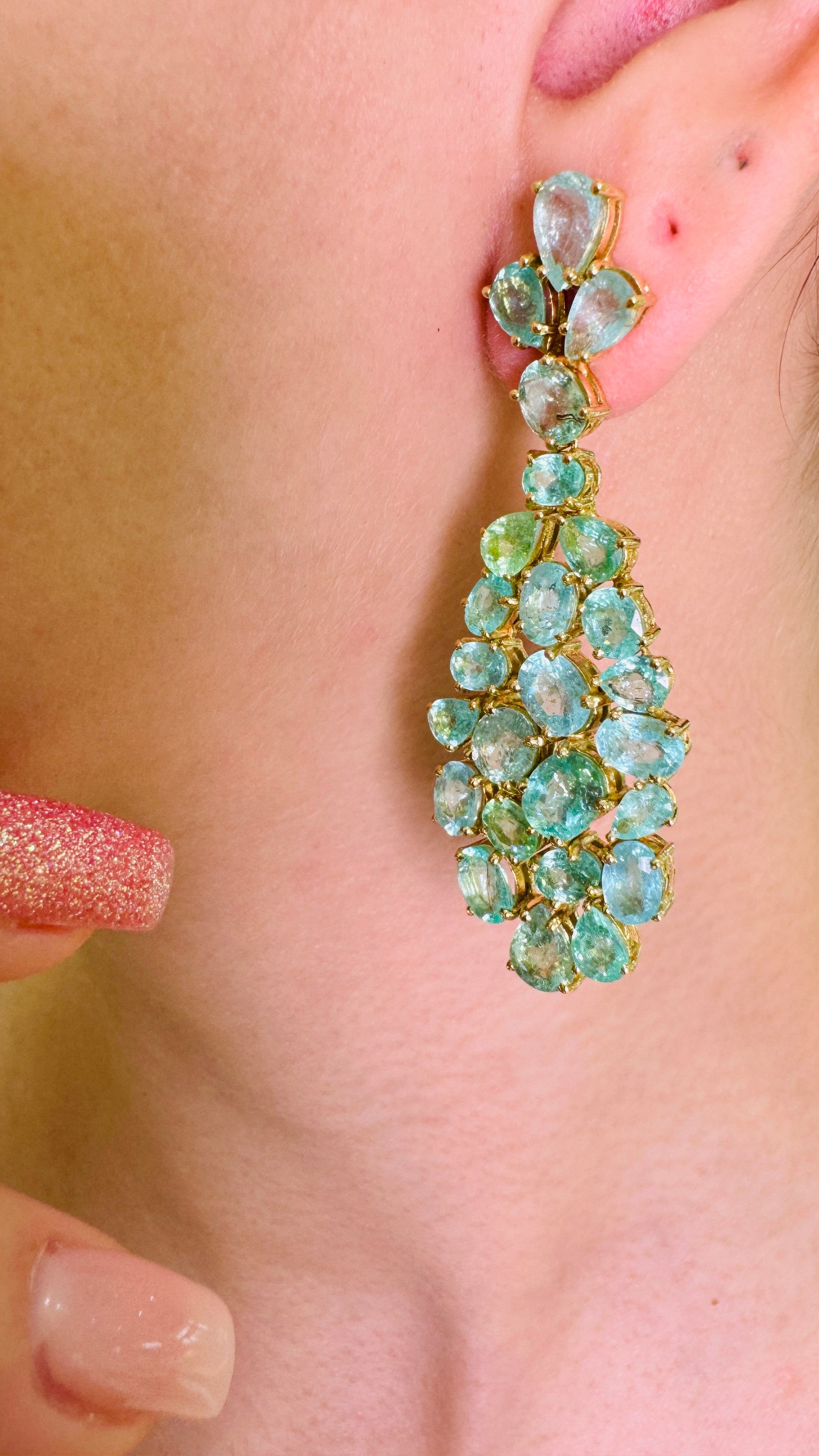 Paraiba Tourmaline Earrings In 18K Yellow Gold - AiJi World 