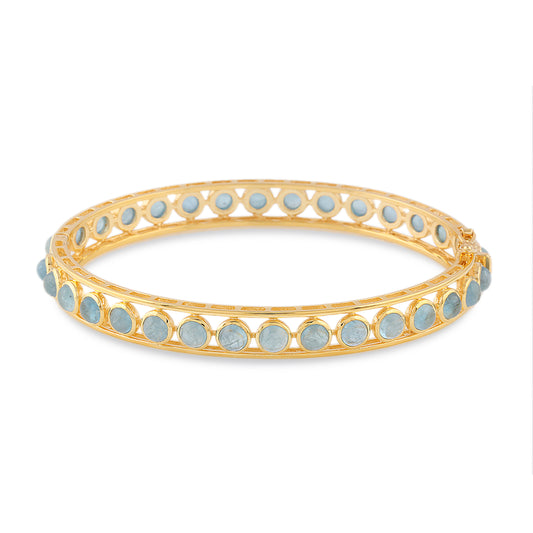 Gemstone Round Bangle In 18K Yellow Gold - AiJi World 