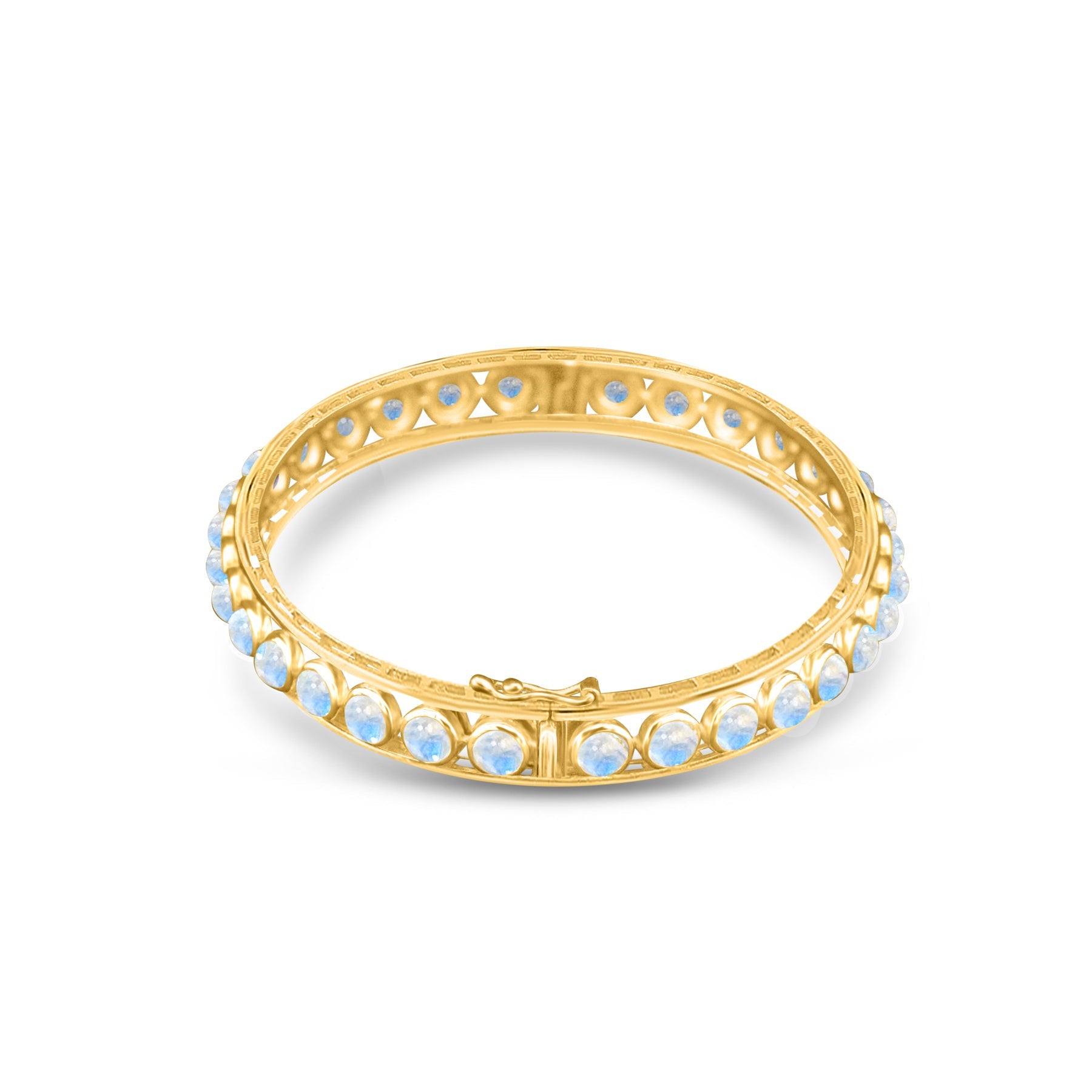 Gemstone Round Bangle In 18K Yellow Gold - AiJi World 