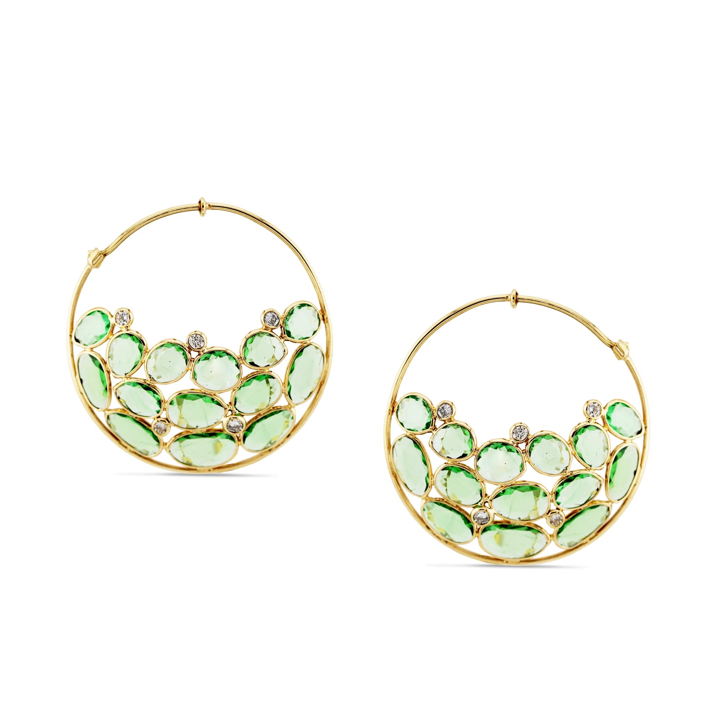 Multicolor Stone Unshape & Diamond Earring In 18K Yellow Gold - AiJi World 