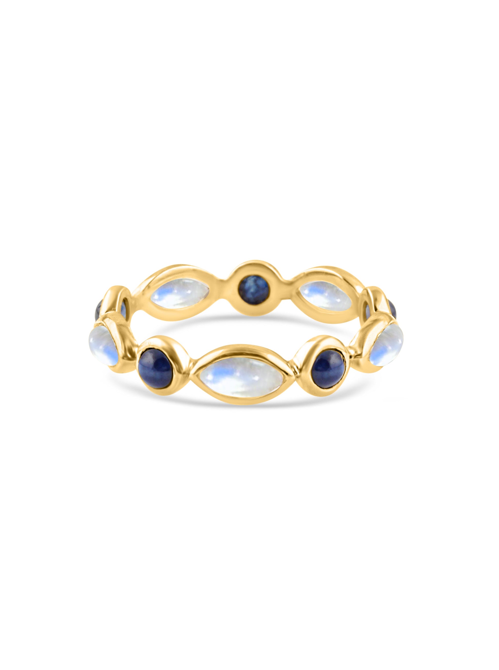 Rainbow Moonstone Marquise & Blue Sapphire Round In 18K Yellow Gold - AiJi World 