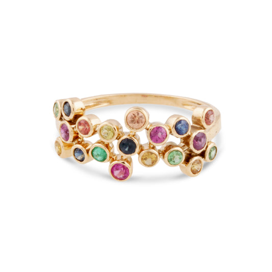 Multicolor Stone Round Ring In 18K Yellow Gold - AiJi World 