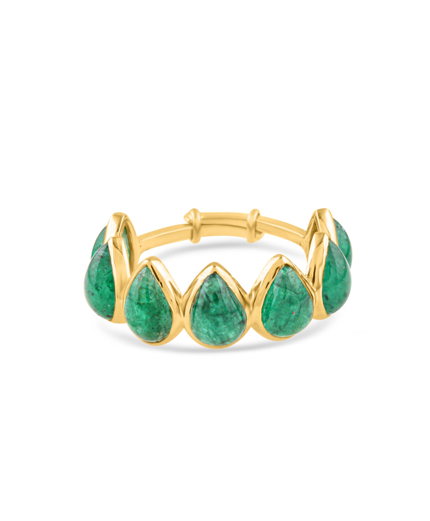 Emerald Pear Shape Ring In 18K Yellow Gold - AiJi World 